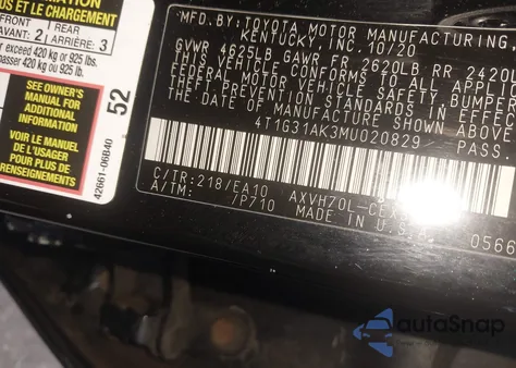 2021 Toyota Camry Se Hybrid from USA, damaged, VIN 4T1G31AK3M0020829